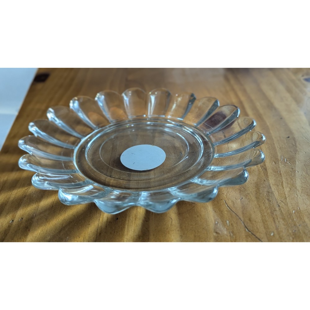 Libbey Clear Glass Scalloped Petal Edge Plate Candle Holder 8.5 Inch #12960